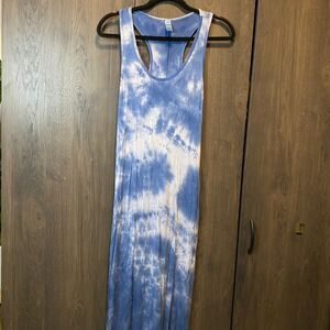 Soft Stitch Blue Tie Dye Racerback Maxi Dress Sleeveless Scoop Neck small USA